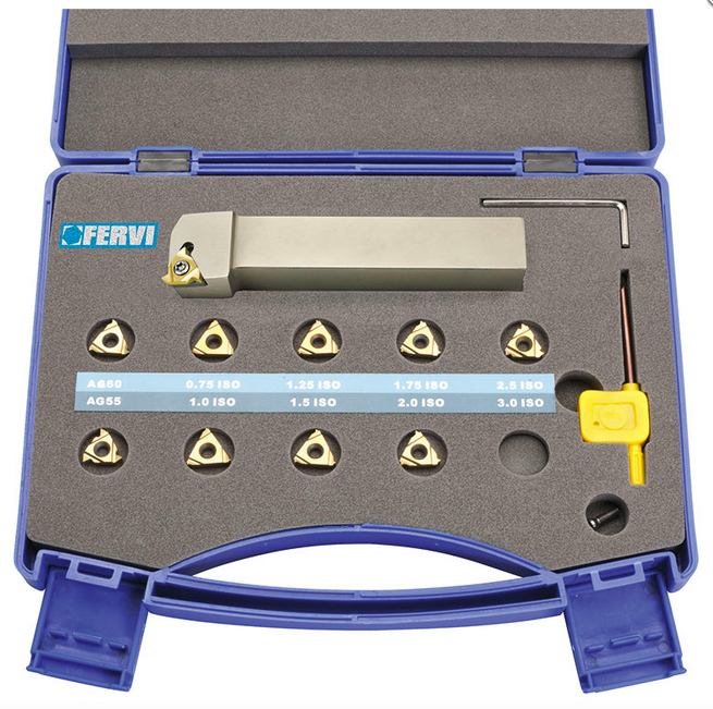 Набор для нарезания наружных резьб державками со сменными пластинками Fervi